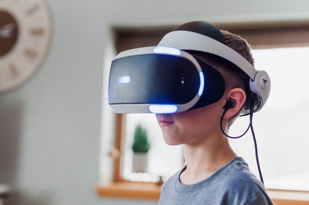 VR headset worn by a boy