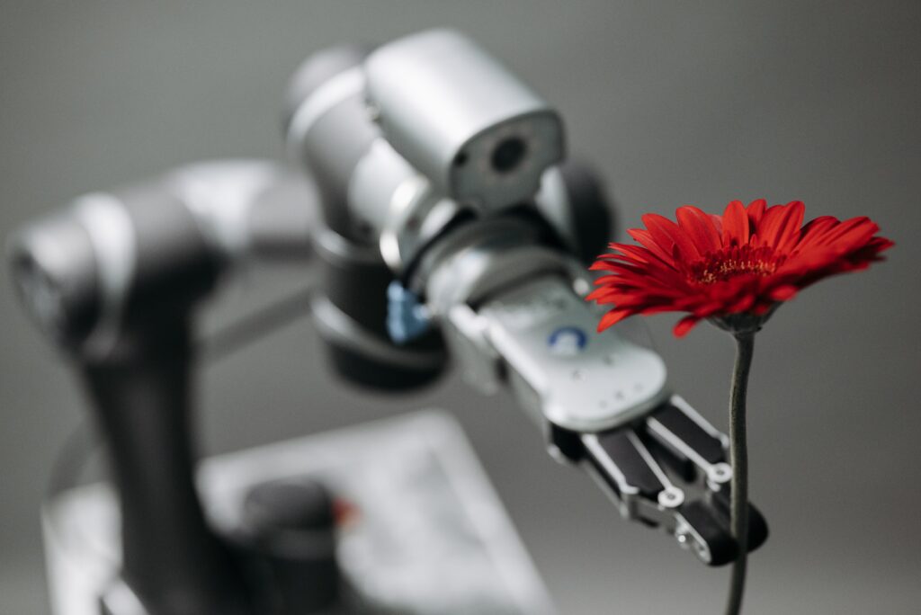 Robot with flower in future technologies using Artificial Intelligence